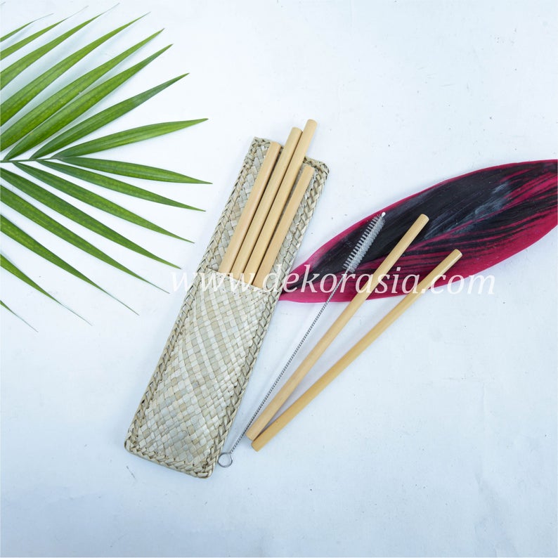 Bamboo Straw Set with Simple Case Type C | Drinkware | Free Shipping